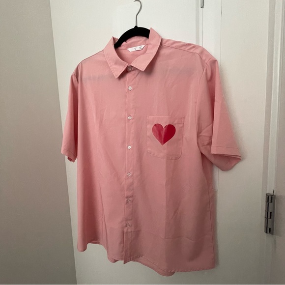 Pink Heart Short Sleeve Shirt for Men’s L - Picture 3 of 3